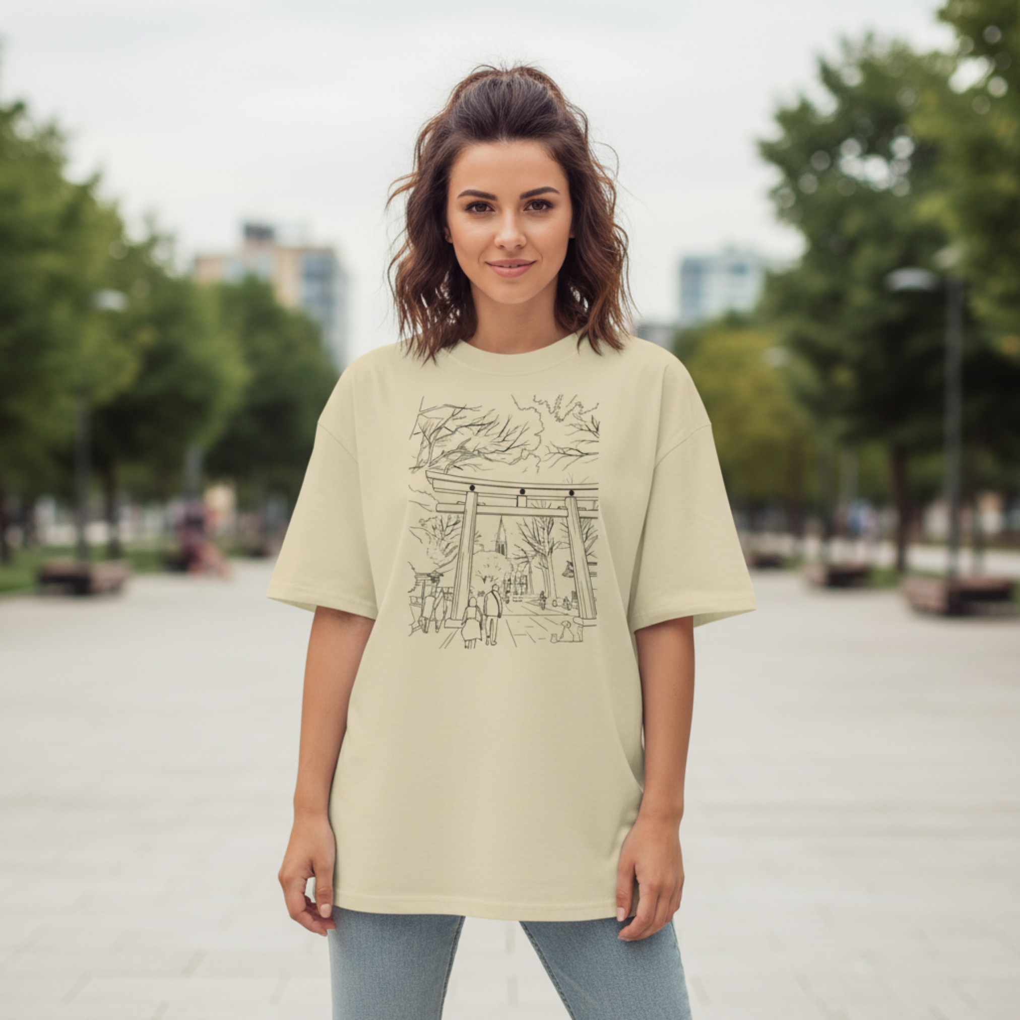 "Kōen" Playera Premium Oversize cuello alto unisex - TShirt Silhouette