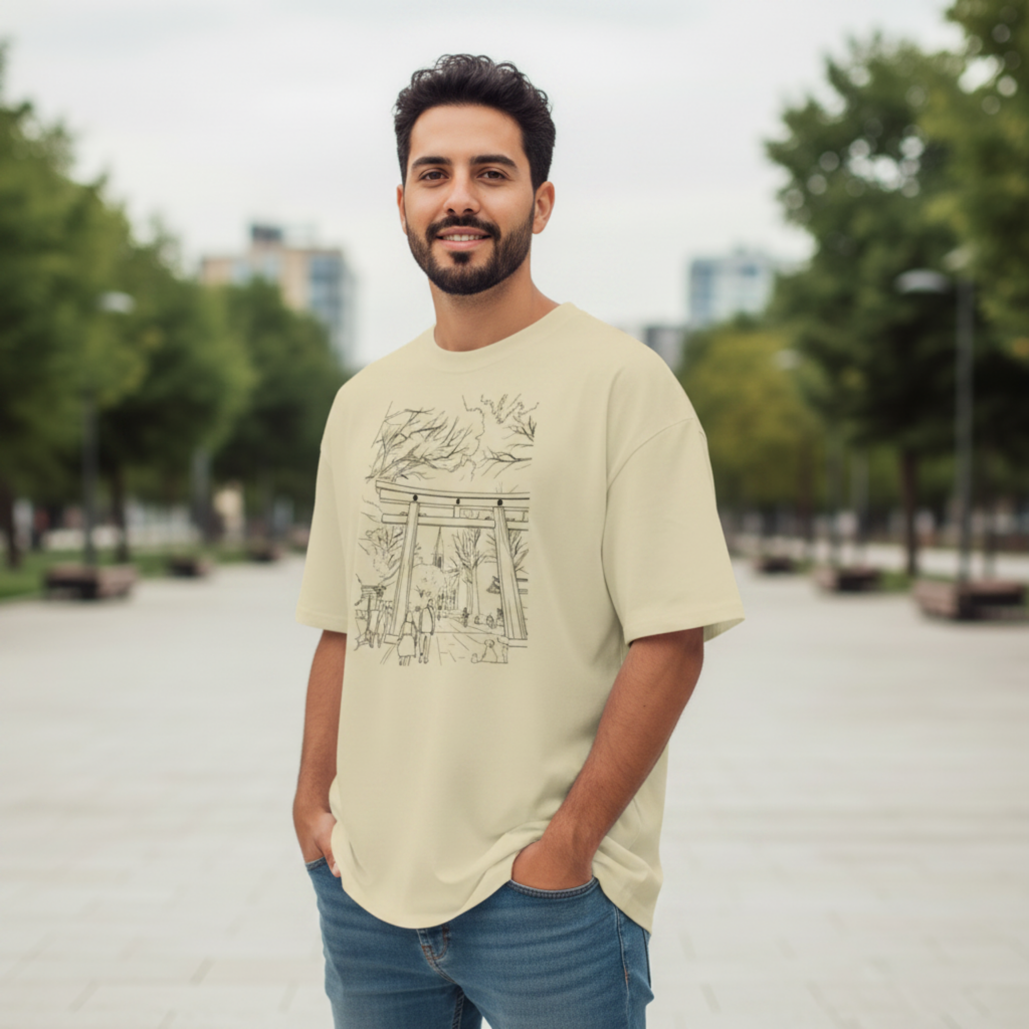 "Kōen" Playera Premium Oversize cuello alto unisex - TShirt Silhouette