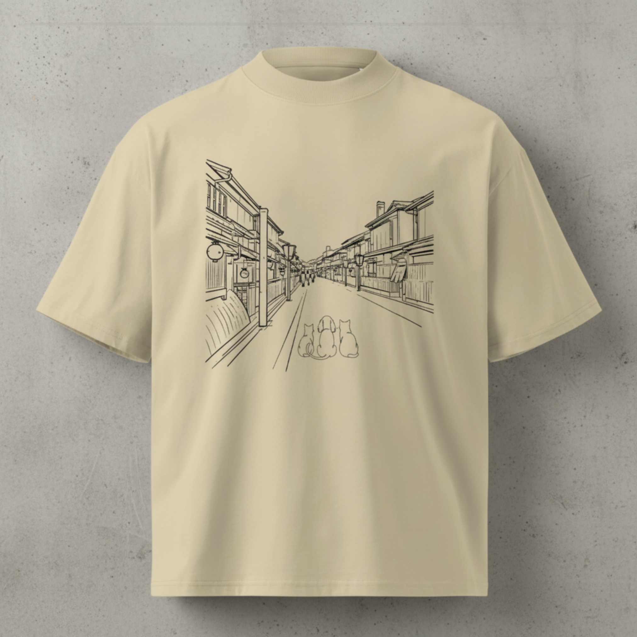 "Machiya Lane" Playera Premium Oversize unisex - TShirt Silhouette