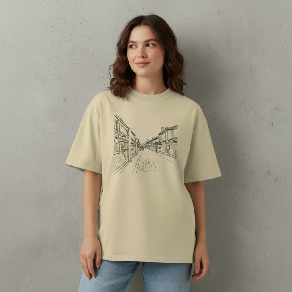 "Machiya Lane" Playera Premium Oversize unisex - TShirt Silhouette