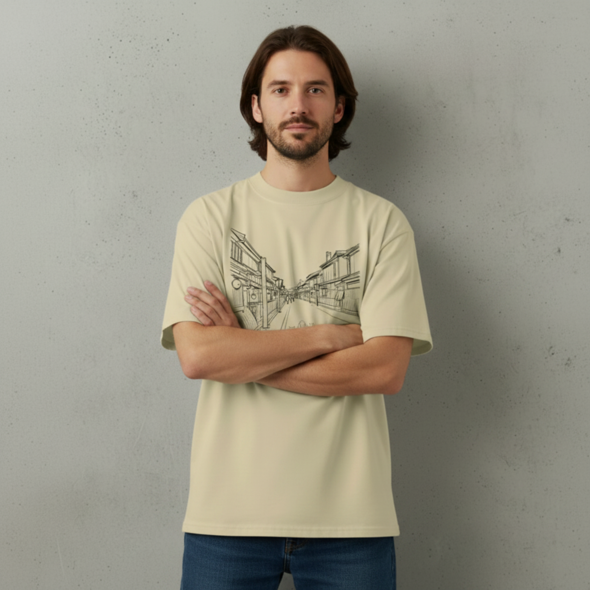 "Machiya Lane" Playera Premium Oversize unisex - TShirt Silhouette