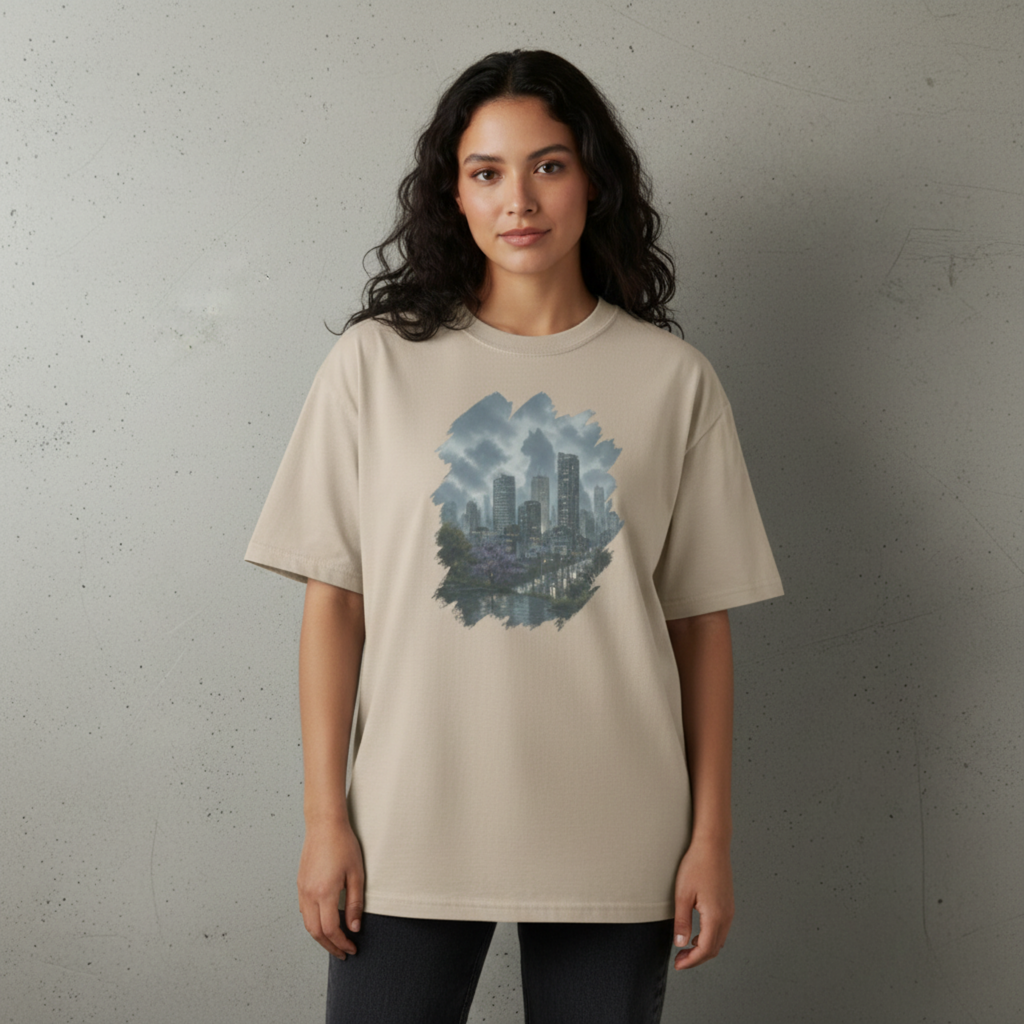 "Nebula City" - Playera Unisex Oversized cuello alto